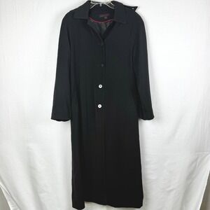 Anne Klein Womens Black Long Trench Coat Detachable Hood Button Front Size 6